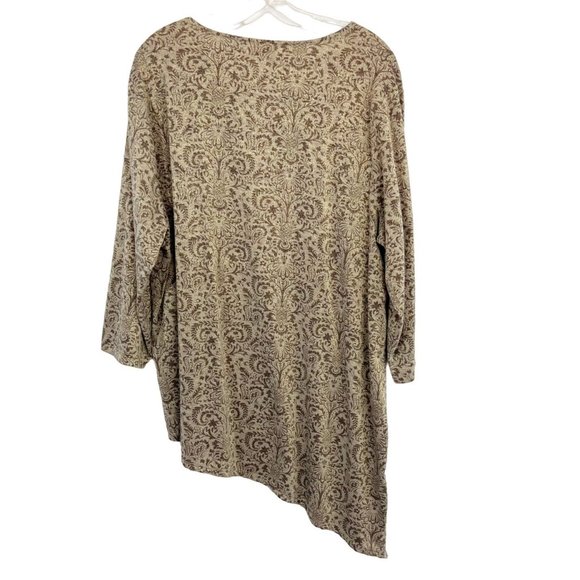Chico's Travelers Brown Metallic Damask Print Asymmetrical Hem Top - Size 4, XXL - Picture 2 of 5